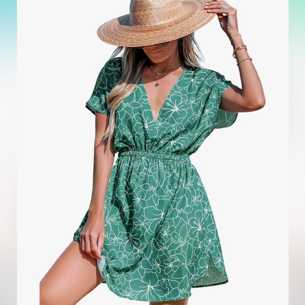 Cupshe teal floral swimsuit coverup size large